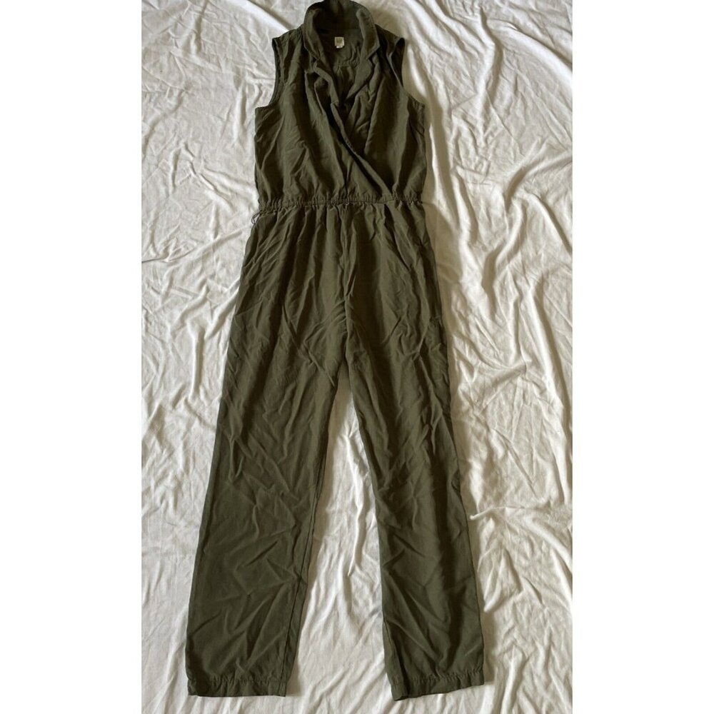 Gap Olive Green Sleeveless Wrap-Style Jumpsuit With Elastic Waist & Tie Belt Siz